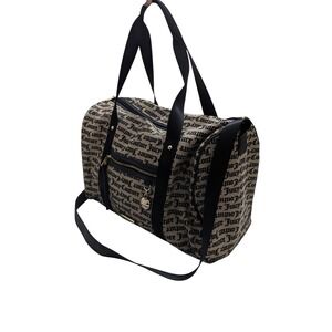 Juicy Couture Duffle Bag Black Tan Gothic Logo Monogram Weekender Travel Bag